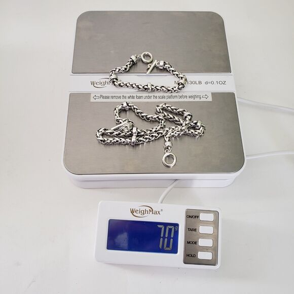 Vtg Ralph Lauren Silver Tone Wheat Chain Necklace & Bracelet  Signed 18" Chunky - Picture 7 of 7